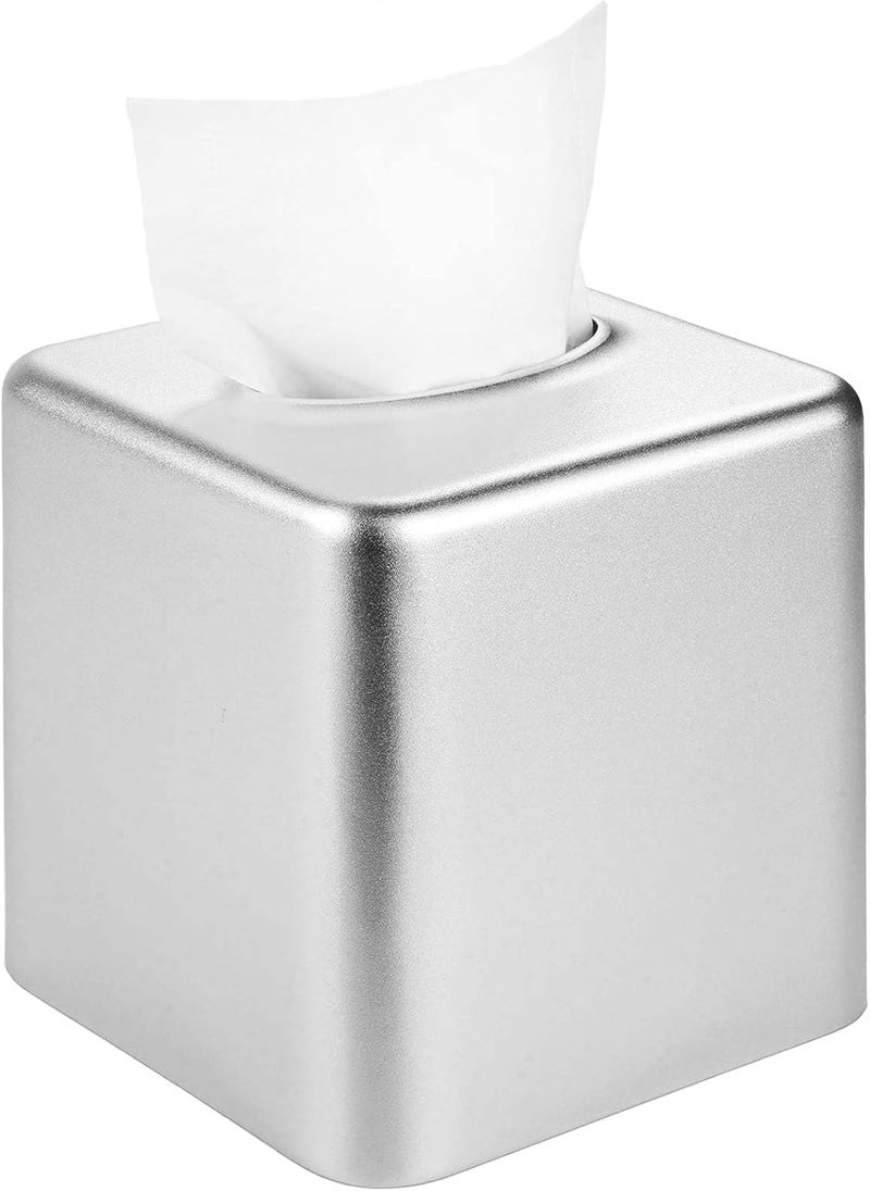 Livelab Tissue Box Cover, Square Metal Tissue Box Holder Modern Decor Facial Napkin Holder Tissue Box Dispenser for Bathroom Vanity Countertop, Living Room, Bedroom, Office - Silver - Image 1